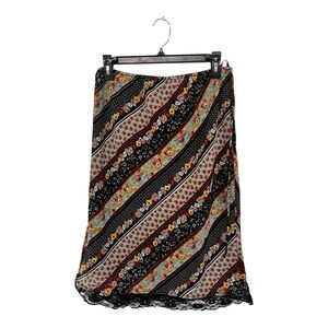 Millenium | Black Floral Stripe Lace Midi Boho Festival Short Lined Skirt L